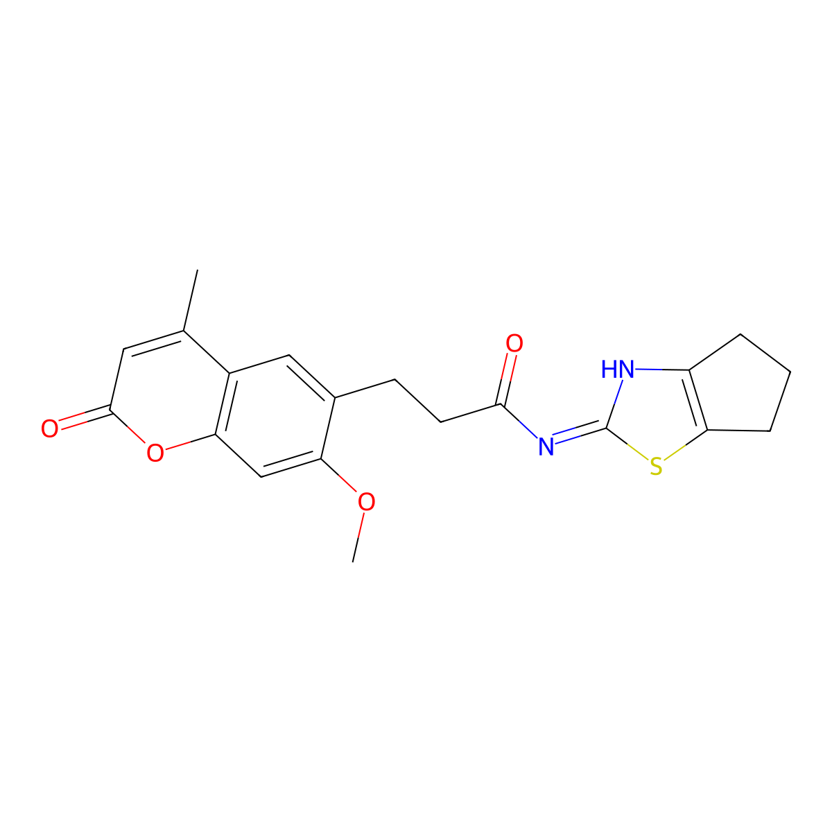 N-(5,6-dihydro-4H-cyclopenta[d][1,3]thiazol-2-yl)-3-(7-methoxy-4-methyl-2-oxo-2H-chromen-6-yl)propanamide molecular structure, CAS 1310945-56-2