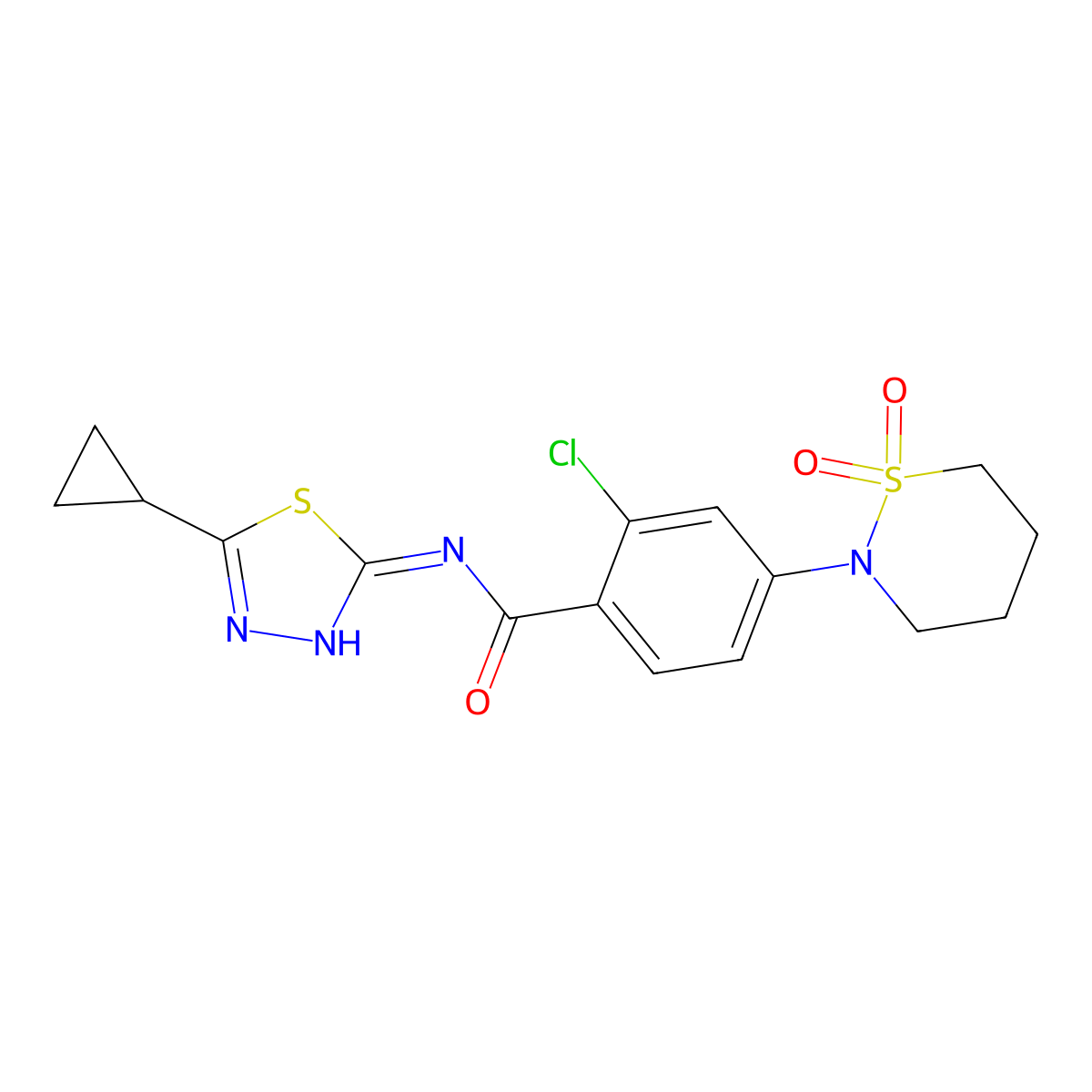 2-chloro-N-(5-cyclopropyl-1,3,4-thiadiazol-2-yl)-4-(1,1-dioxido-1,2-thiazinan-2-yl)benzamide molecular structure, CAS 1310945-60-8