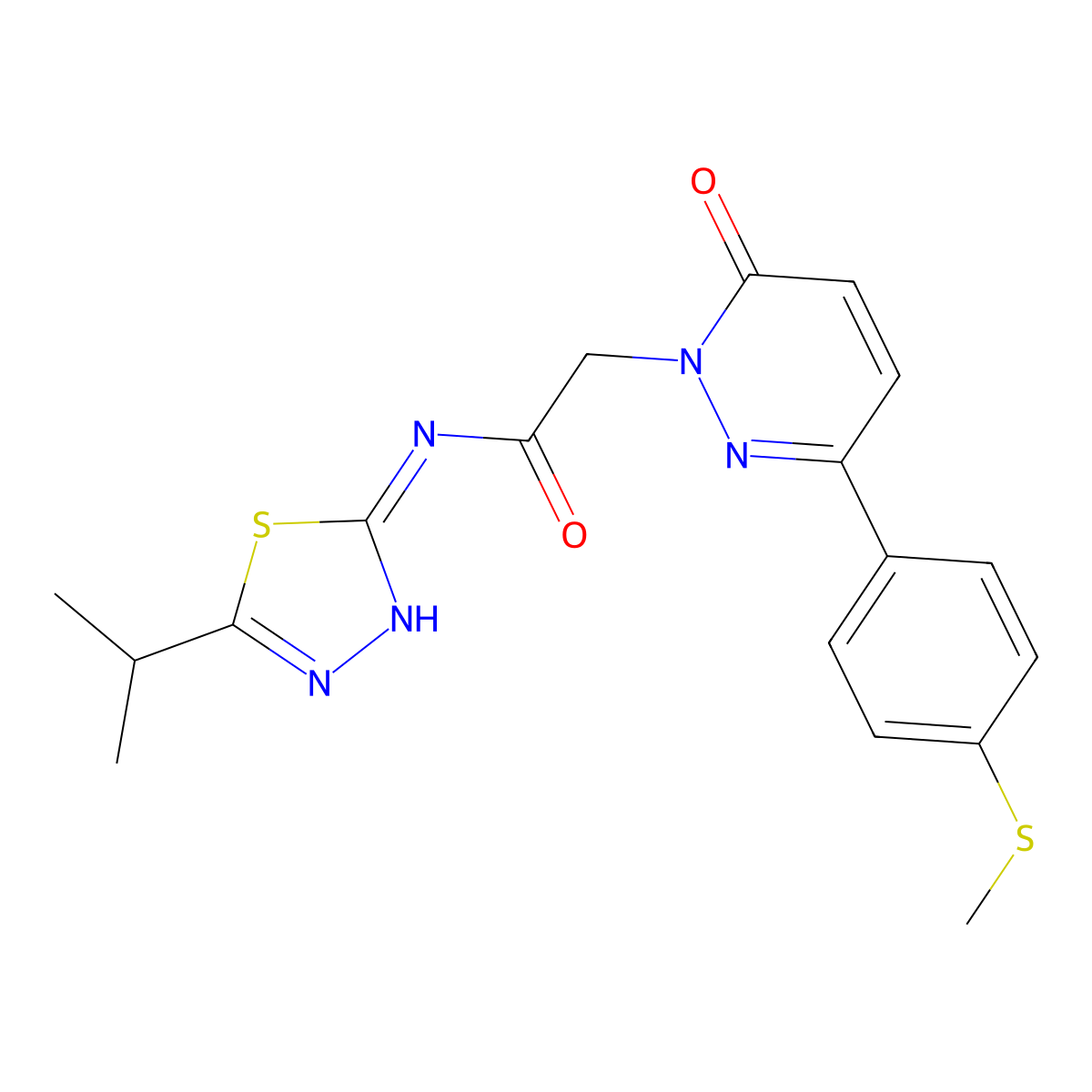 2-{3-[4-(methylsulfanyl)phenyl]-6-oxopyridazin-1(6H)-yl}-N-[(2E)-5-(propan-2-yl)-1,3,4-thiadiazol-2(3H)-ylidene]acetamide molecular structure, CAS 1310945-65-3