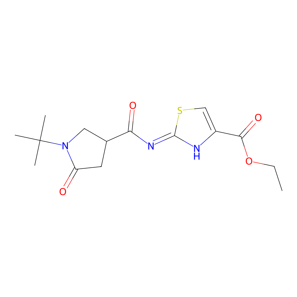 Ethyl 2-{[(1-tert-butyl-5-oxopyrrolidin-3-yl)carbonyl]amino}-1,3-thiazole-4-carboxylate molecular structure, CAS 1310945-68-6