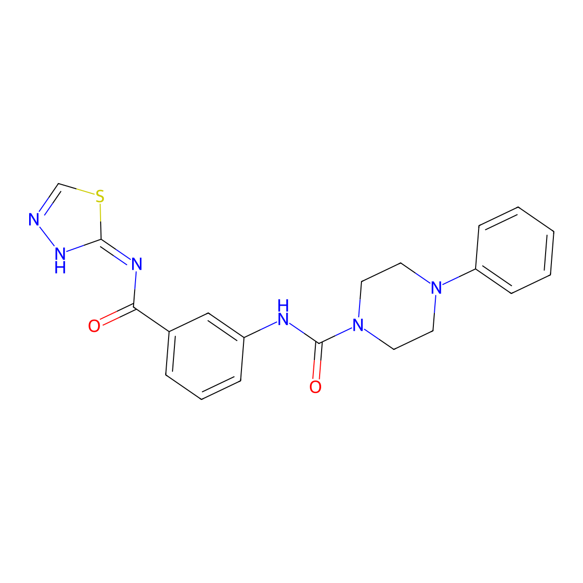 4-phenyl-N-{3-[(2E)-1,3,4-thiadiazol-2(3H)-ylidenecarbamoyl]phenyl}piperazine-1-carboxamide molecular structure, CAS 1310945-69-7