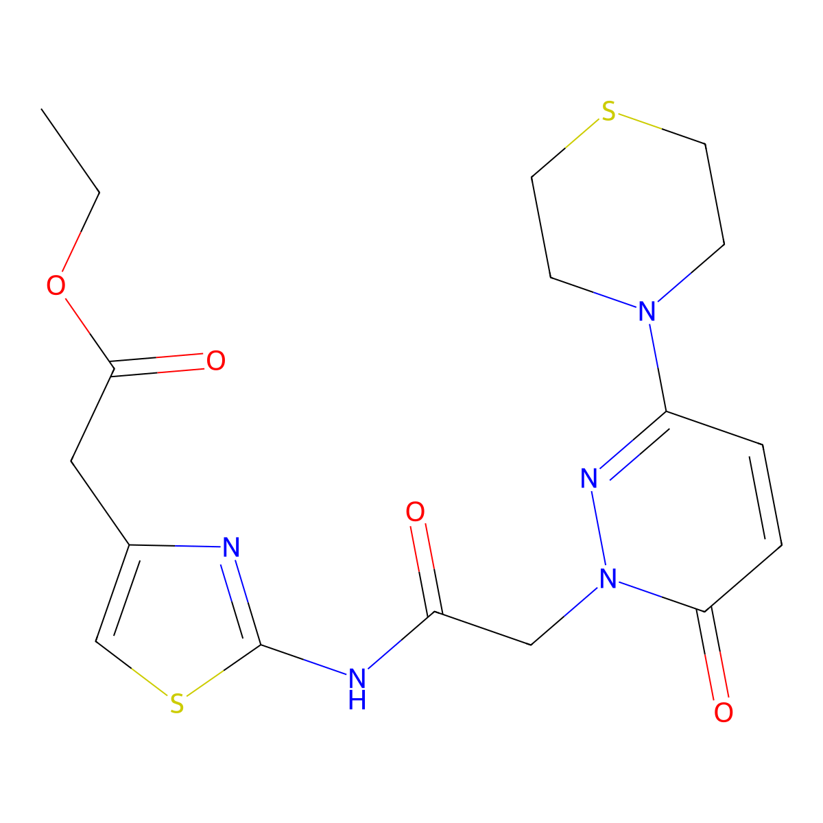 ethyl [2-({[6-oxo-3-(thiomorpholin-4-yl)pyridazin-1(6H)-yl]acetyl}amino)-1,3-thiazol-4-yl]acetate molecular structure, CAS 1310945-76-6