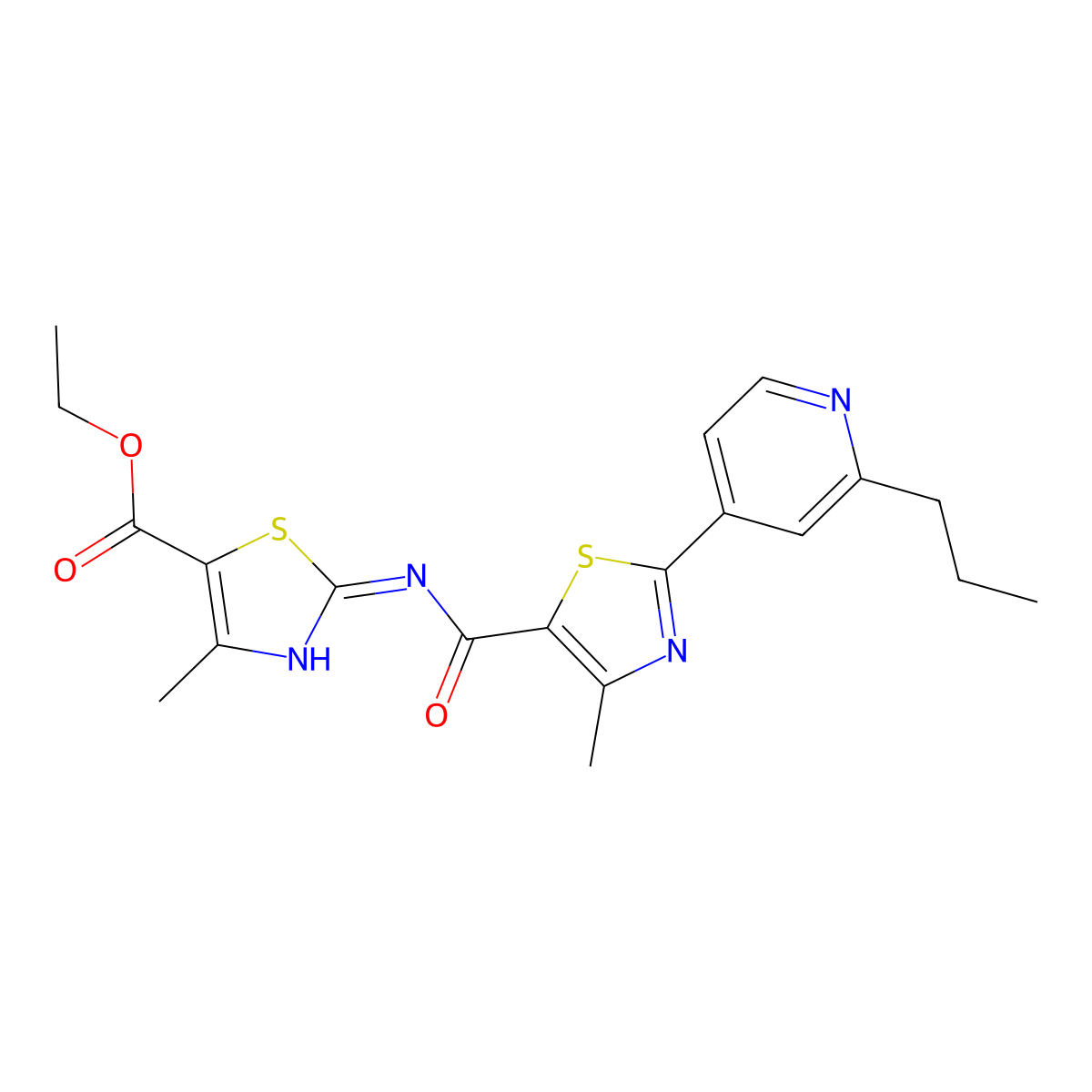 Ethyl 4-methyl-2-({[4-methyl-2-(2-propylpyridin-4-yl)-1,3-thiazol-5-yl]carbonyl}amino)-1,3-thiazole-5-carboxylate molecular structure, CAS 1310945-77-7
