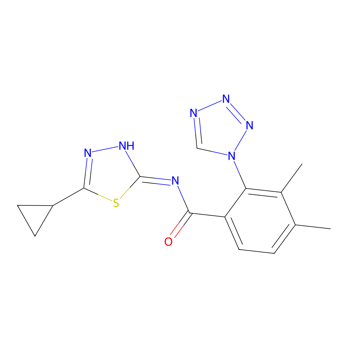 N-(5-cyclopropyl-1,3,4-thiadiazol-2-yl)-3,4-dimethyl-2-(1H-tetrazol-1-yl)benzamide molecular structure, CAS 1310945-96-0