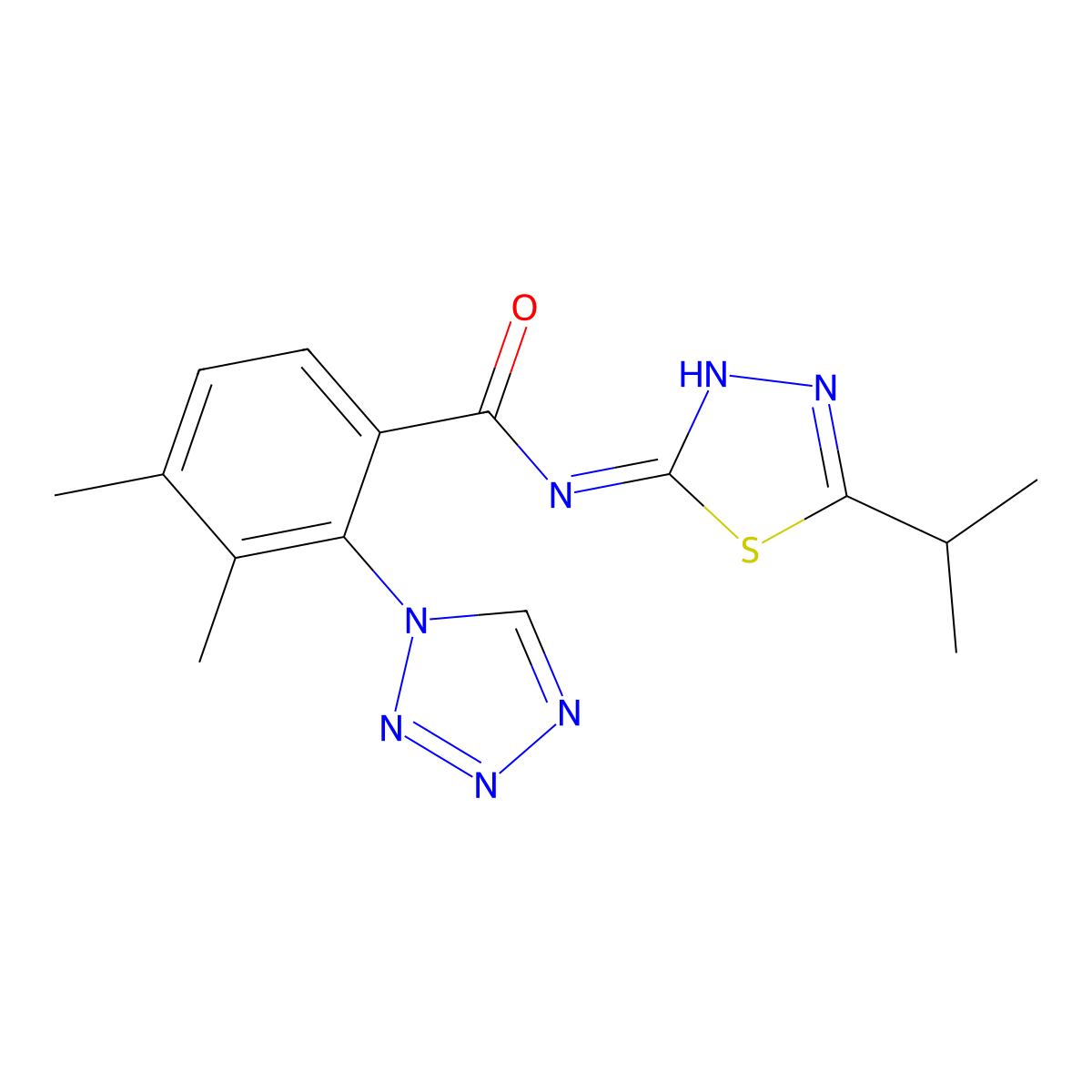 3,4-dimethyl-N-[(2E)-5-(propan-2-yl)-1,3,4-thiadiazol-2(3H)-ylidene]-2-(1H-tetrazol-1-yl)benzamide molecular structure, CAS 1310945-97-1