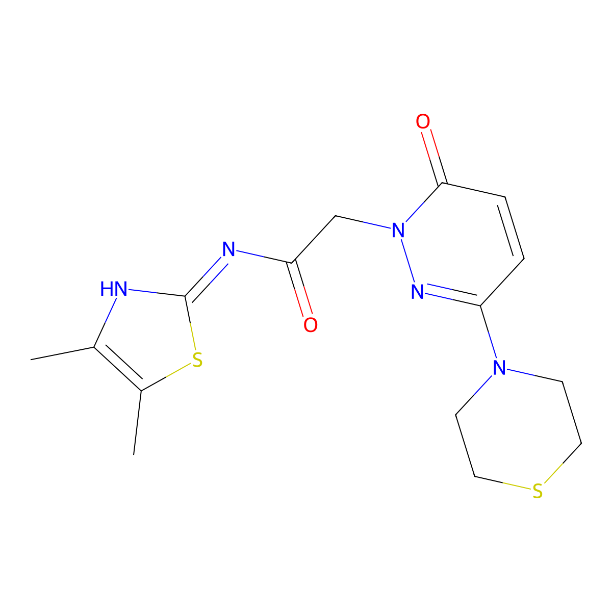 N-[(2Z)-4,5-dimethyl-1,3-thiazol-2(3H)-ylidene]-2-[6-oxo-3-(thiomorpholin-4-yl)pyridazin-1(6H)-yl]acetamide molecular structure, CAS 1310946-10-1