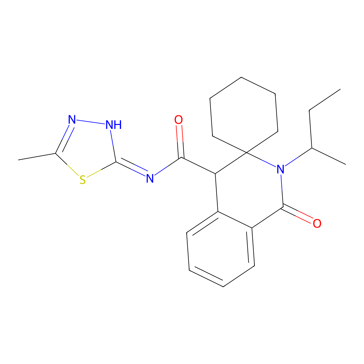 2'-(butan-2-yl)-N-(5-methyl-1,3,4-thiadiazol-2-yl)-1'-oxo-1',4'-dihydro-2'H-spiro[cyclohexane-1,3'-isoquinoline]-4'-carboxamide molecular structure, CAS 1310946-12-3