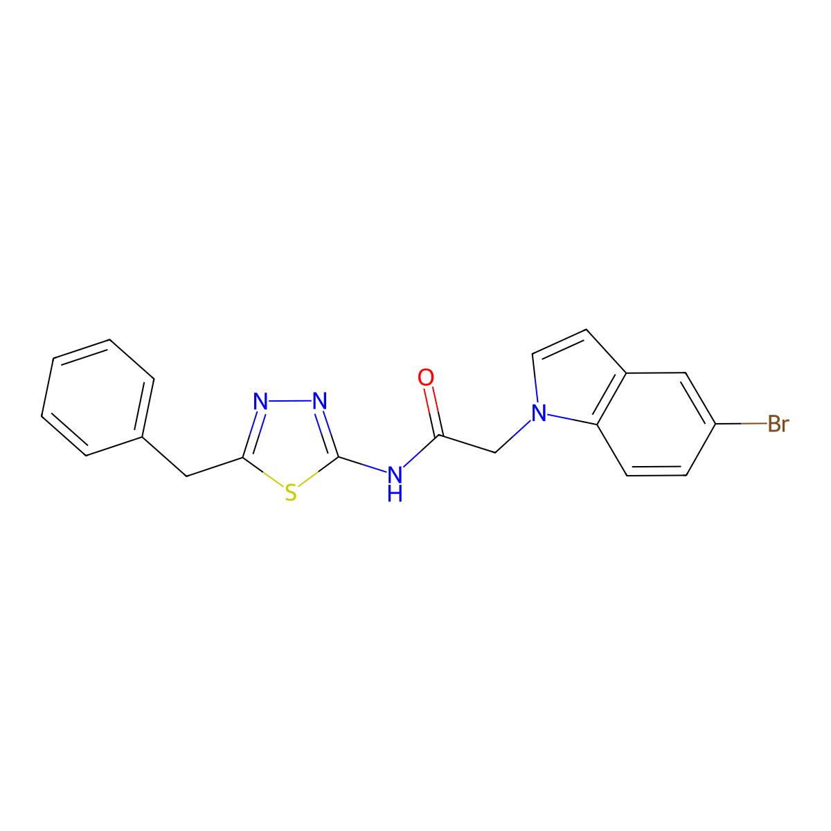 N-(5-benzyl-1,3,4-thiadiazol-2-yl)-2-(5-bromo-1H-indol-1-yl)acetamide molecular structure, CAS 1310946-13-4