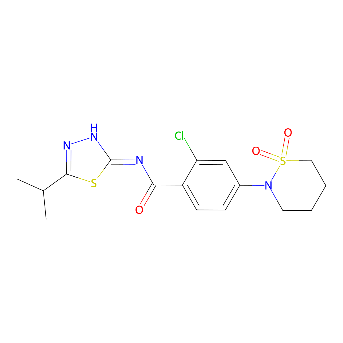 2-chloro-4-(1,1-dioxido-1,2-thiazinan-2-yl)-N-[(2Z)-5-(propan-2-yl)-1,3,4-thiadiazol-2(3H)-ylidene]benzamide molecular structure, CAS 1310946-15-6