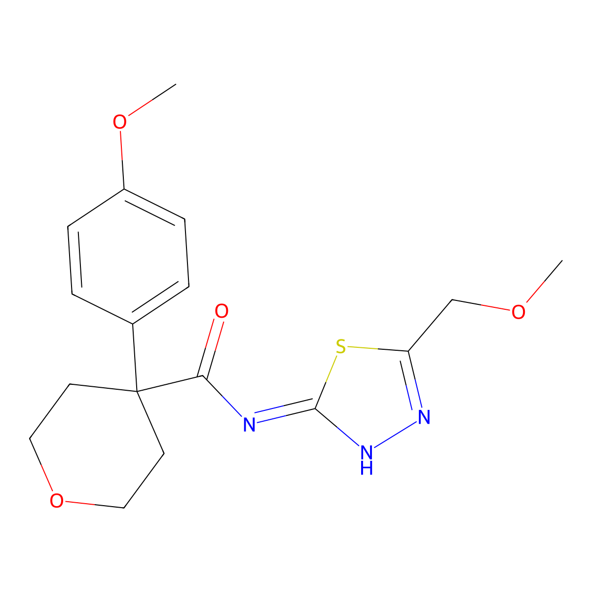 N-[(2Z)-5-(methoxymethyl)-1,3,4-thiadiazol-2(3H)-ylidene]-4-(4-methoxyphenyl)tetrahydro-2H-pyran-4-carboxamide molecular structure, CAS 1310946-16-7