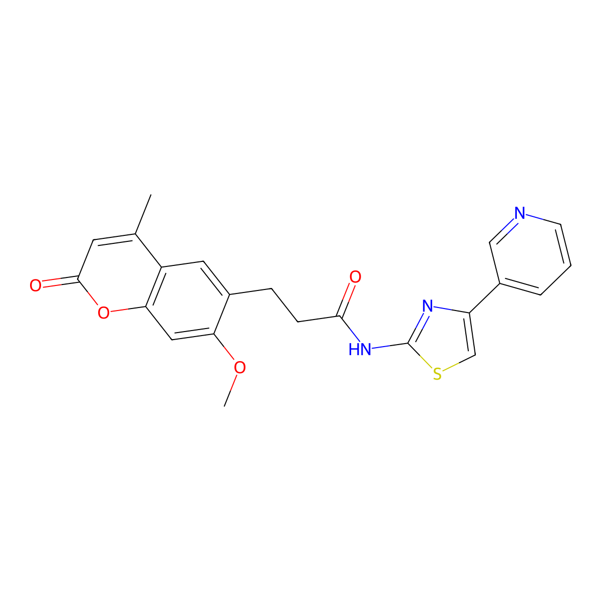 3-(7-methoxy-4-methyl-2-oxo-2H-chromen-6-yl)-N-(4-(pyridin-3-yl)thiazol-2-yl)propanamide molecular structure, CAS 1310946-21-4