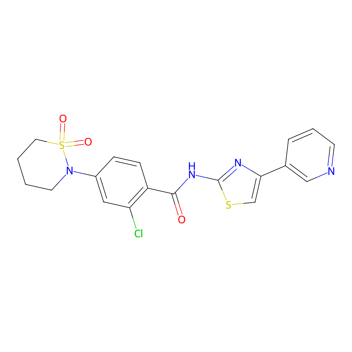 2-chloro-4-(1,1-dioxido-1,2-thiazinan-2-yl)-N-[(2Z)-4-(pyridin-3-yl)-1,3-thiazol-2(3H)-ylidene]benzamide molecular structure, CAS 1310946-29-2