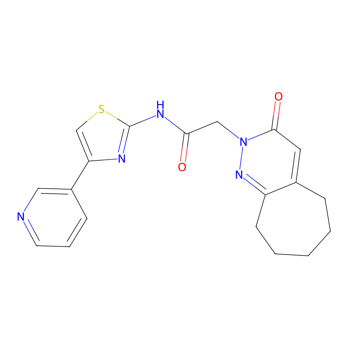 2-(3-oxo-3,5,6,7,8,9-hexahydro-2H-cyclohepta[c]pyridazin-2-yl)-N-[(2Z)-4-(pyridin-3-yl)-1,3-thiazol-2(3H)-ylidene]acetamide molecular structure, CAS 1310946-32-7