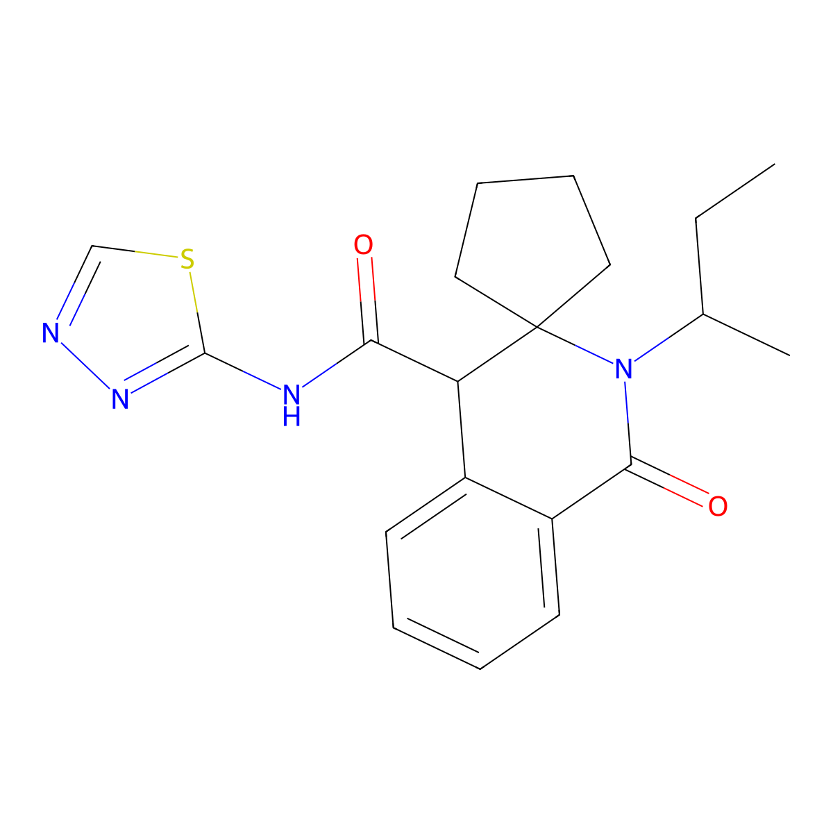 2'-(sec-butyl)-1'-oxo-N-(1,3,4-thiadiazol-2-yl)-2',4'-dihydro-1'H-spiro[cyclopentane-1,3'-isoquinoline]-4'-carboxamide molecular structure, CAS 1310946-34-9