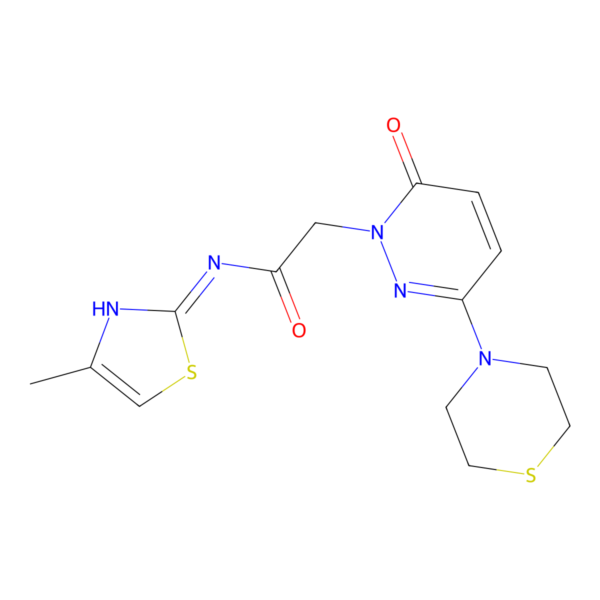 N-[(2Z)-4-methyl-1,3-thiazol-2(3H)-ylidene]-2-[6-oxo-3-(thiomorpholin-4-yl)pyridazin-1(6H)-yl]acetamide molecular structure, CAS 1310946-36-1