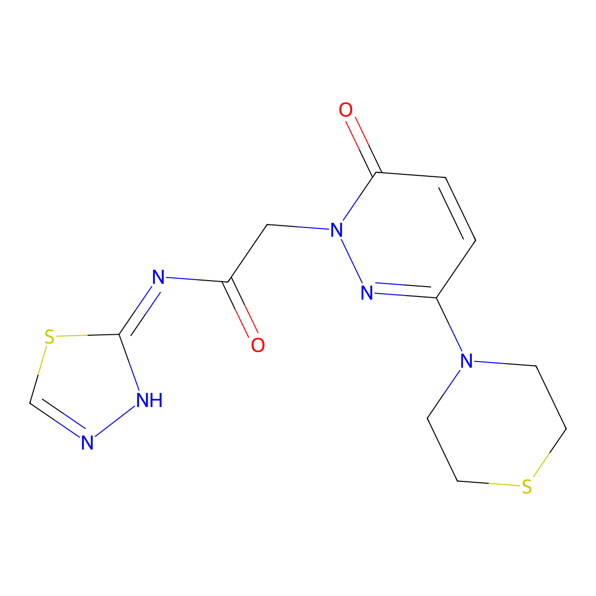 2-[6-oxo-3-(thiomorpholin-4-yl)pyridazin-1(6H)-yl]-N-[(2E)-1,3,4-thiadiazol-2(3H)-ylidene]acetamide molecular structure, CAS 1310946-40-7