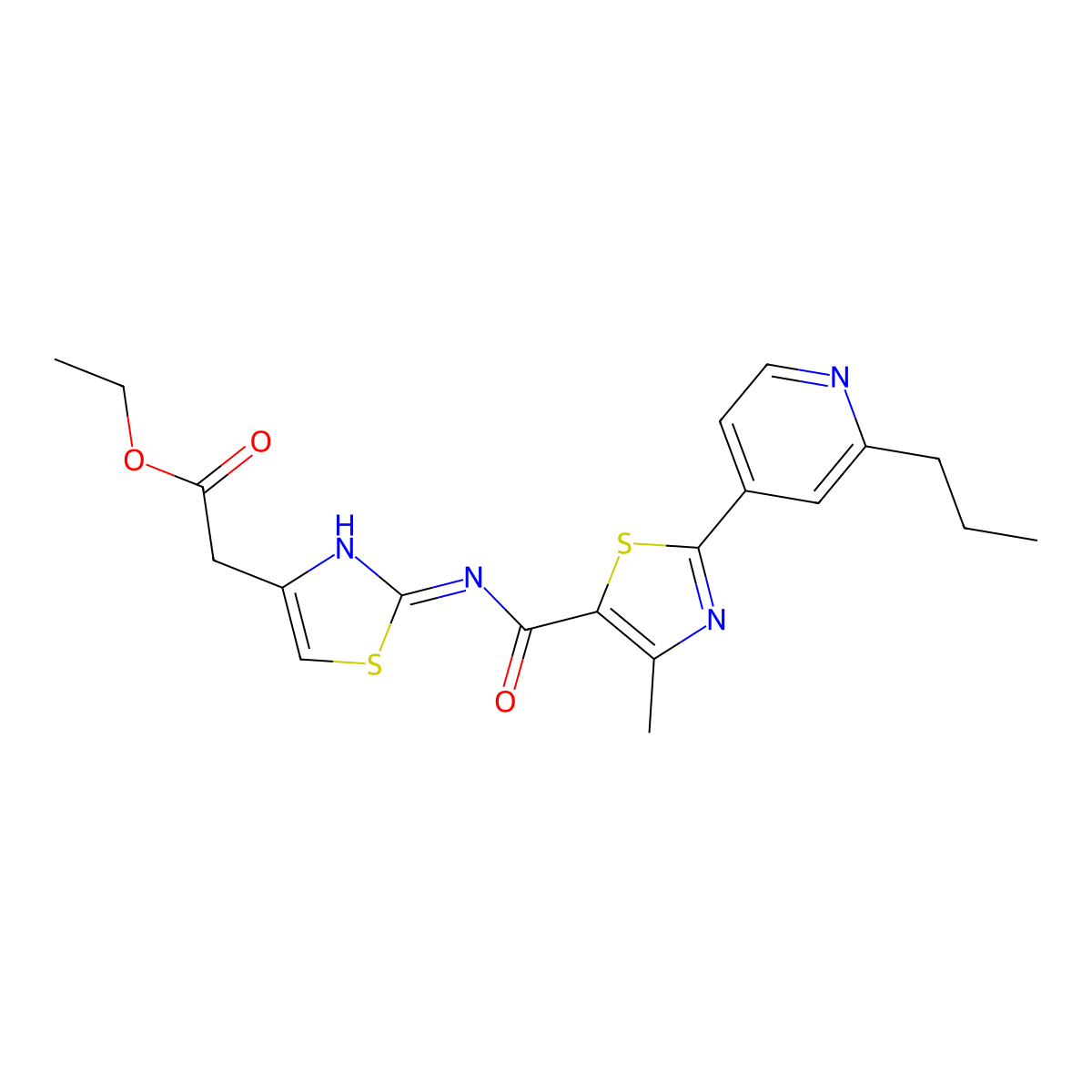 Ethyl [2-({[4-methyl-2-(2-propylpyridin-4-yl)-1,3-thiazol-5-yl]carbonyl}amino)-1,3-thiazol-4-yl]acetate molecular structure, CAS 1310946-42-9
