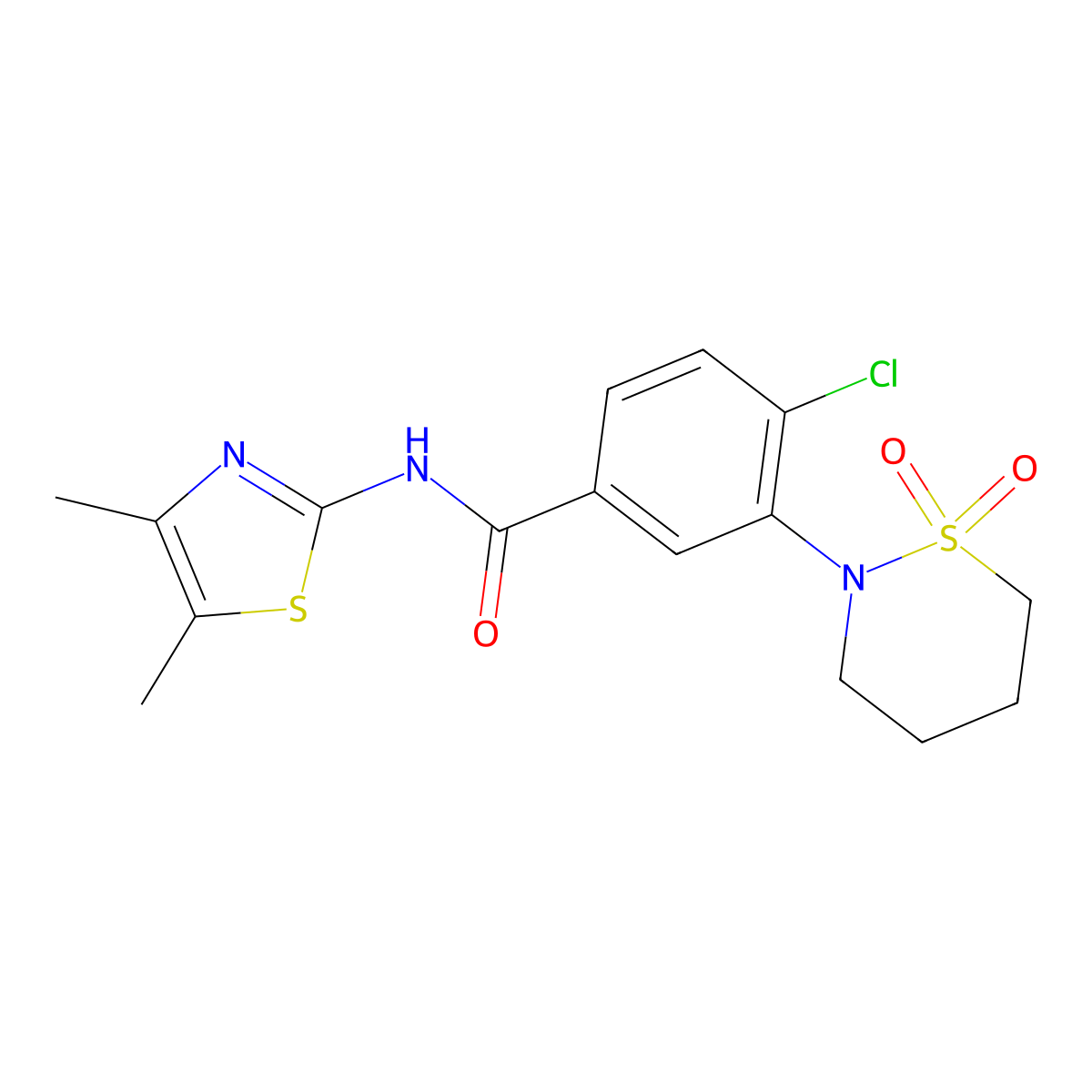 4-chloro-N-[(2Z)-4,5-dimethyl-1,3-thiazol-2(3H)-ylidene]-3-(1,1-dioxido-1,2-thiazinan-2-yl)benzamide molecular structure, CAS 1310946-48-5