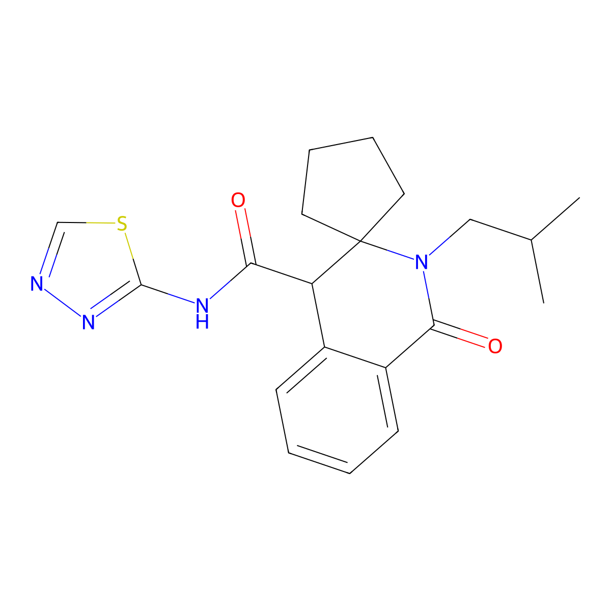 2'-isobutyl-1'-oxo-N-(1,3,4-thiadiazol-2-yl)-2',4'-dihydro-1'H-spiro[cyclopentane-1,3'-isoquinoline]-4'-carboxamide molecular structure, CAS 1310946-50-9