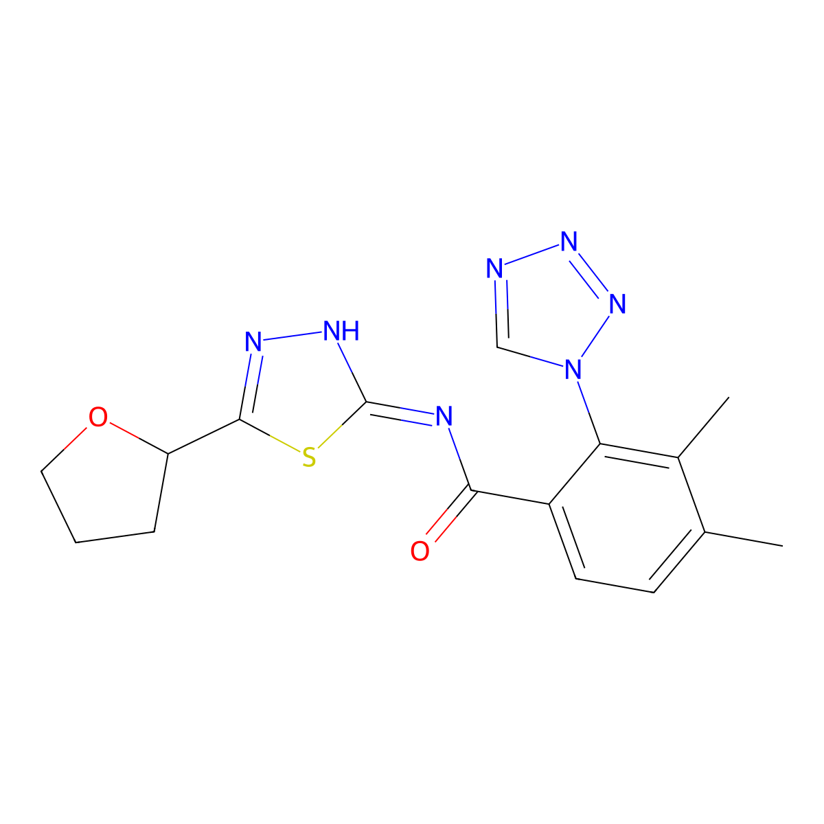 3,4-dimethyl-N-[(2Z)-5-(tetrahydrofuran-2-yl)-1,3,4-thiadiazol-2(3H)-ylidene]-2-(1H-tetrazol-1-yl)benzamide molecular structure, CAS 1310946-63-4