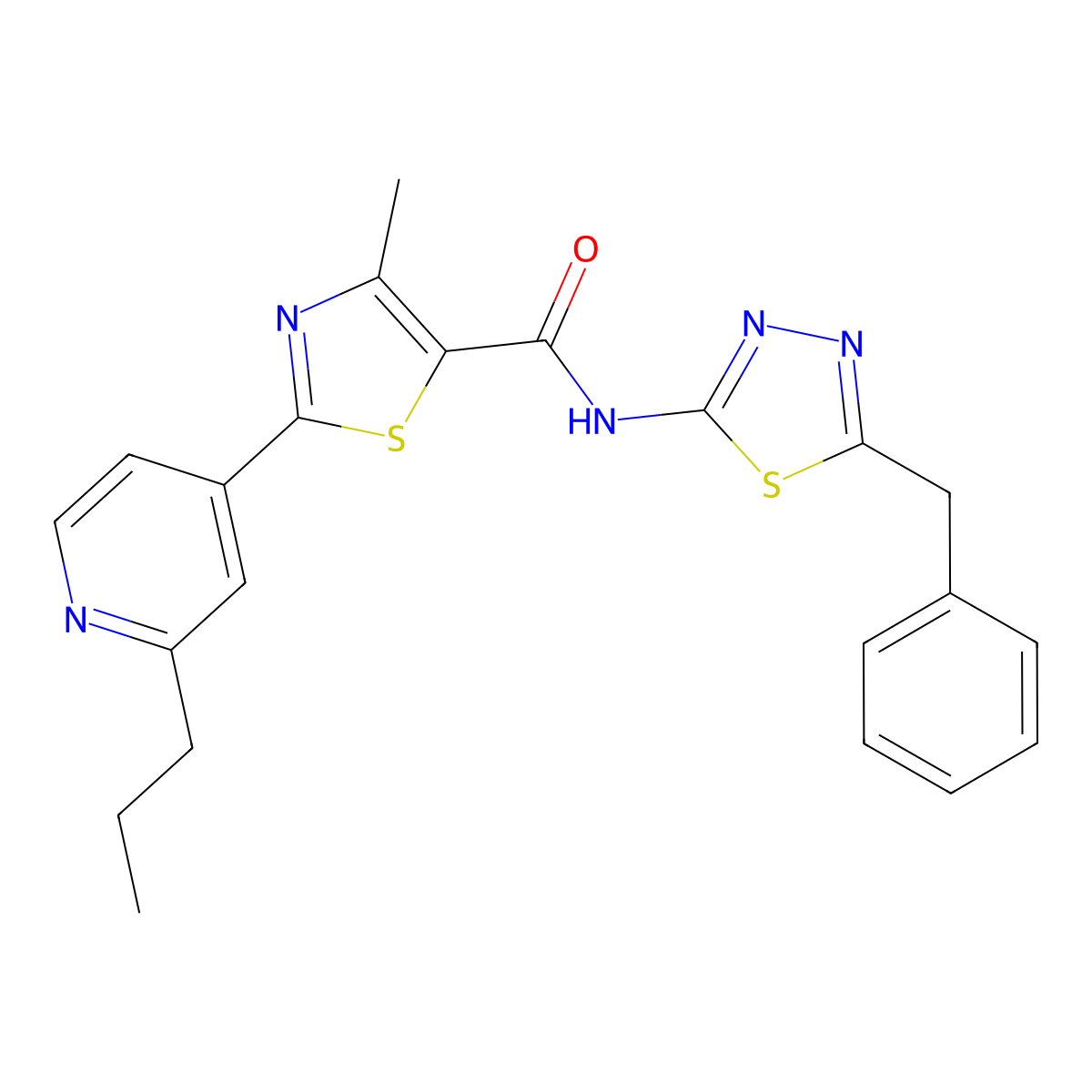 N-[(2E)-5-benzyl-1,3,4-thiadiazol-2(3H)-ylidene]-4-methyl-2-(2-propylpyridin-4-yl)-1,3-thiazole-5-carboxamide molecular structure, CAS 1310946-64-5