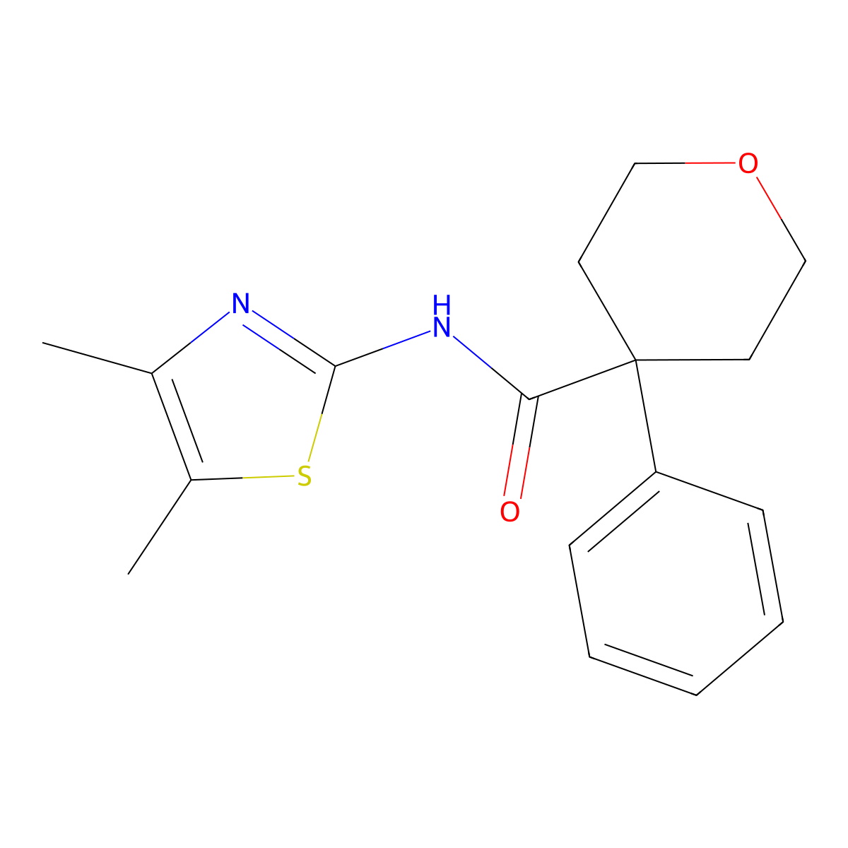 N-(4,5-dimethyl-1,3-thiazol-2-yl)-4-phenyltetrahydro-2H-pyran-4-carboxamide molecular structure, CAS 1310946-65-6