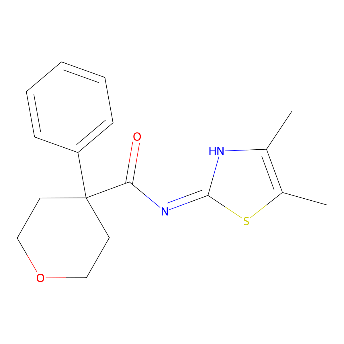 N-(4,5-dimethyl-1,3-thiazol-2-yl)-4-phenyltetrahydro-2H-pyran-4-carboxamide molecular structure, CAS 1310946-65-6