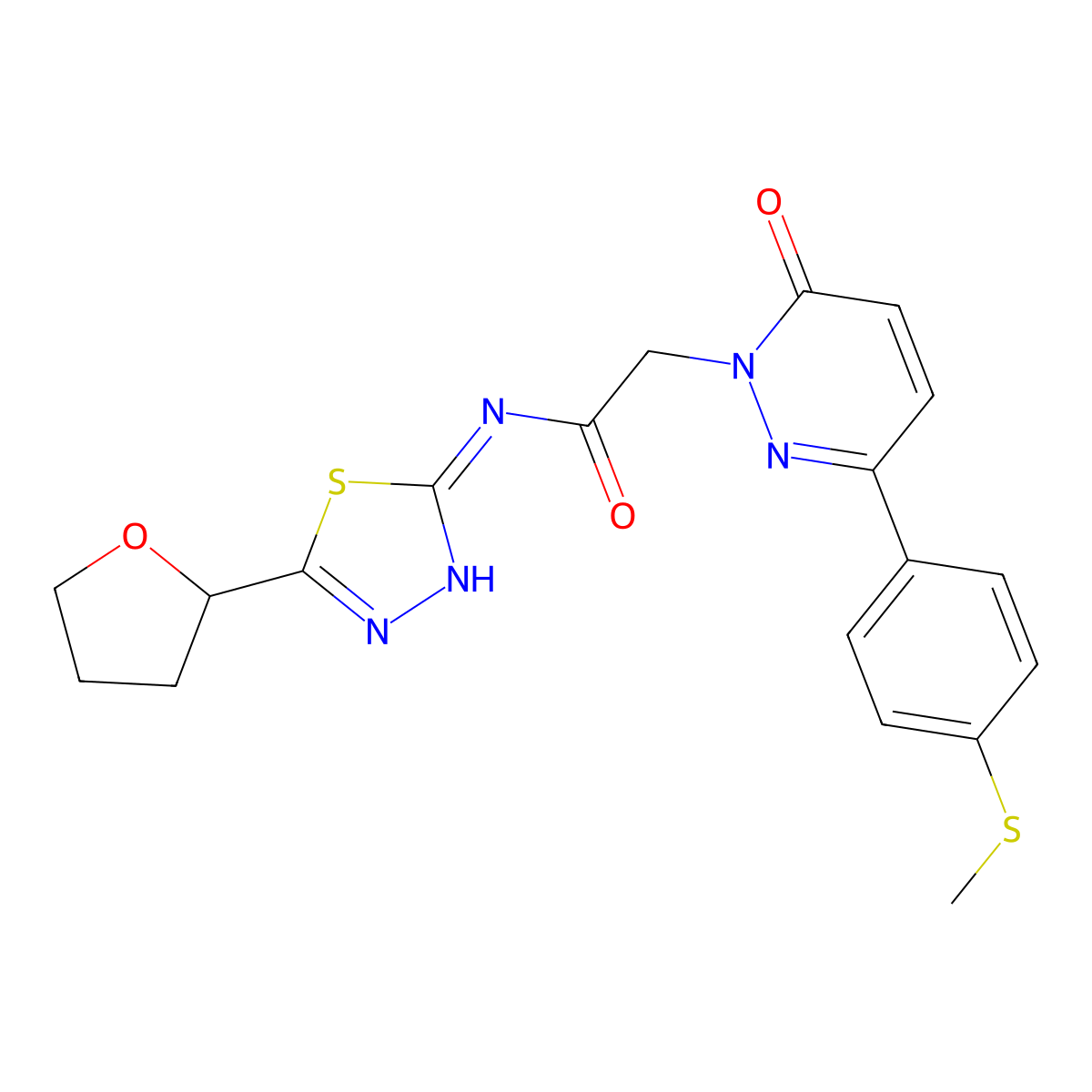 2-{3-[4-(methylsulfanyl)phenyl]-6-oxopyridazin-1(6H)-yl}-N-[(2E)-5-(tetrahydrofuran-2-yl)-1,3,4-thiadiazol-2(3H)-ylidene]acetamide molecular structure, CAS 1310946-67-8