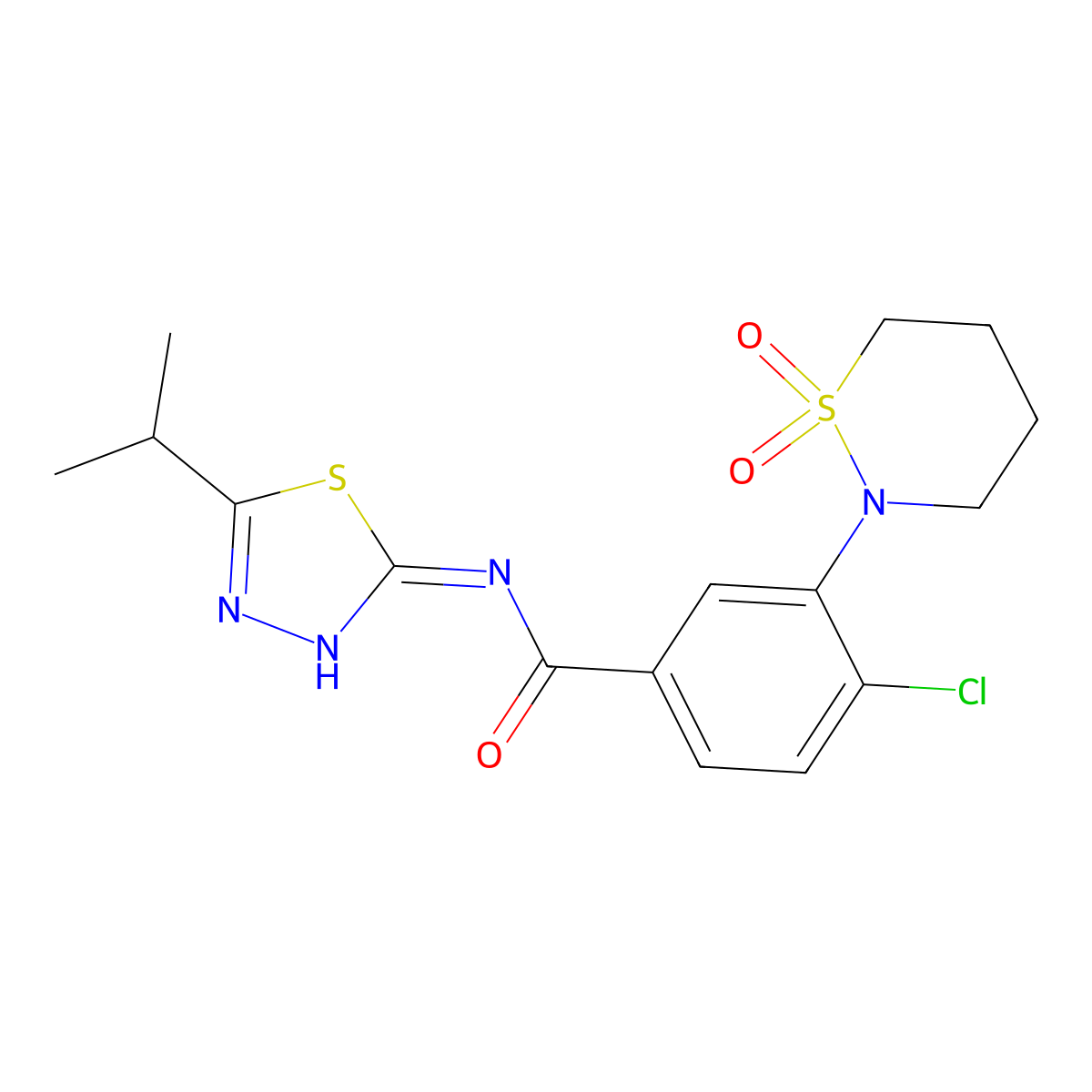 4-chloro-3-(1,1-dioxido-1,2-thiazinan-2-yl)-N-[(2E)-5-(propan-2-yl)-1,3,4-thiadiazol-2(3H)-ylidene]benzamide molecular structure, CAS 1310946-68-9