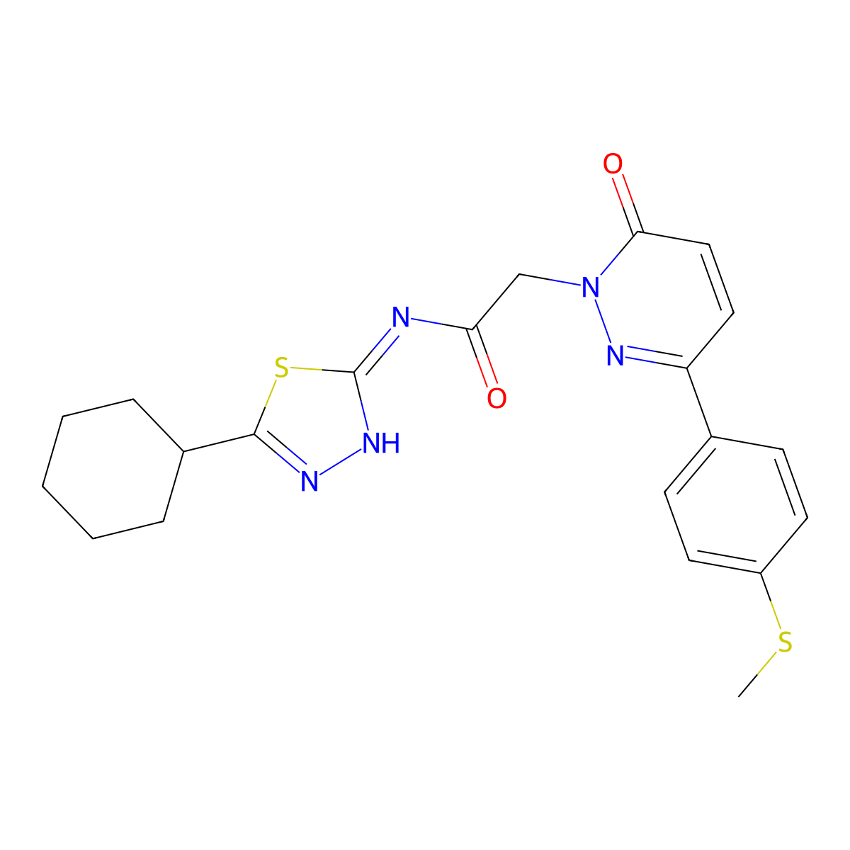 N-[(2E)-5-cyclohexyl-1,3,4-thiadiazol-2(3H)-ylidene]-2-{3-[4-(methylsulfanyl)phenyl]-6-oxopyridazin-1(6H)-yl}acetamide molecular structure, CAS 1310946-77-0