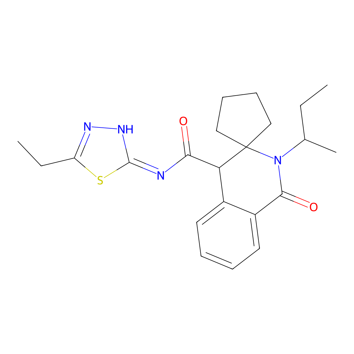 2'-(butan-2-yl)-N-(5-ethyl-1,3,4-thiadiazol-2-yl)-1'-oxo-1',4'-dihydro-2'H-spiro[cyclopentane-1,3'-isoquinoline]-4'-carboxamide molecular structure, CAS 1310946-81-6