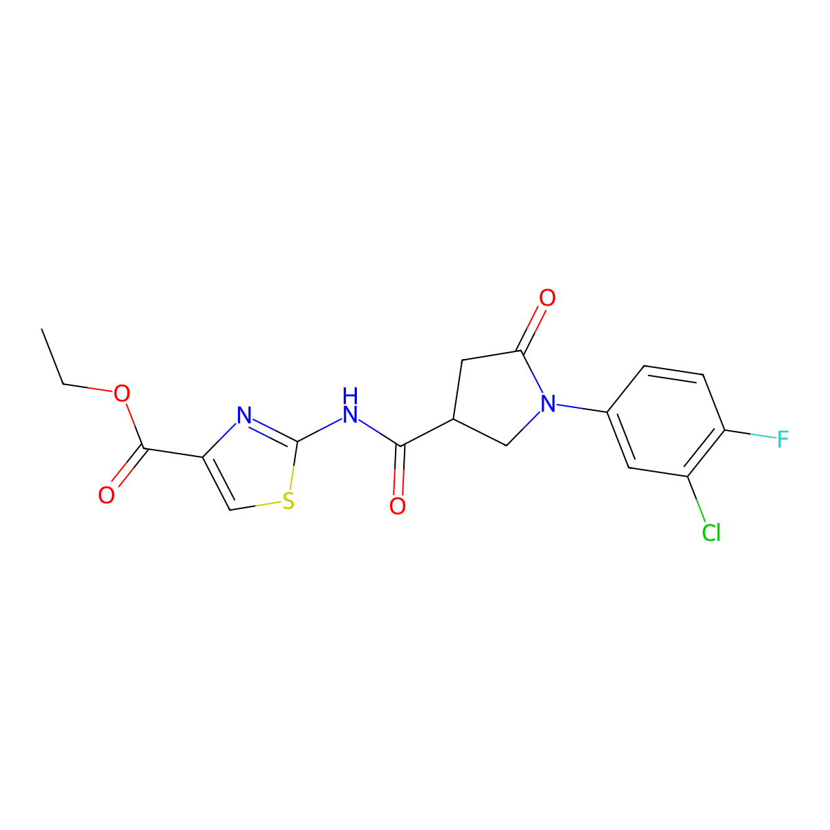 Ethyl 2-({[1-(3-chloro-4-fluorophenyl)-5-oxopyrrolidin-3-yl]carbonyl}amino)-1,3-thiazole-4-carboxylate molecular structure, CAS 1310946-85-0