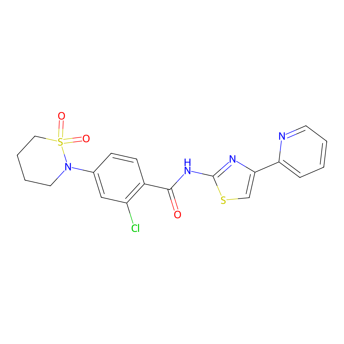 2-chloro-4-(1,1-dioxido-1,2-thiazinan-2-yl)-N-[(2Z)-4-(pyridin-2-yl)-1,3-thiazol-2(3H)-ylidene]benzamide molecular structure, CAS 1310946-86-1