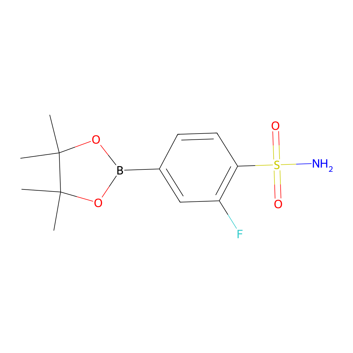 Benzenesulfonamide, 2-fluoro-4-(4,4,5,5-tetramethyl-1,3,2-dioxaborolan-2-yl)- molecular structure, CAS 1310956-30-9