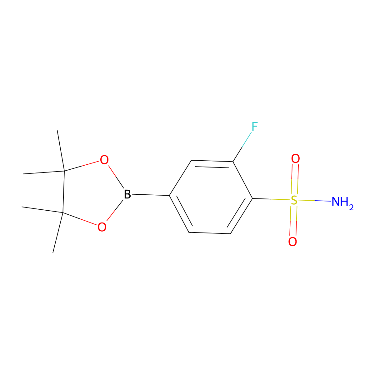 Benzenesulfonamide, 2-fluoro-4-(4,4,5,5-tetramethyl-1,3,2-dioxaborolan-2-yl)- molecular structure, CAS 1310956-30-9