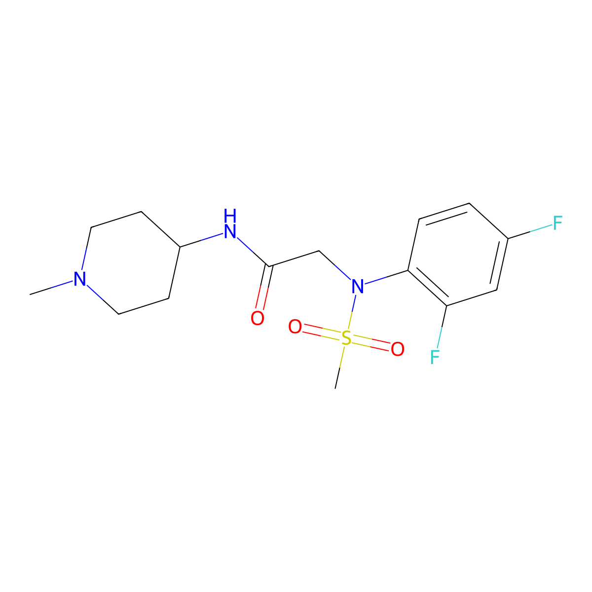 2-(2,4-difluoro-N-methylsulfonylanilino)-N-(1-methylpiperidin-4-yl)acetamide molecular structure, CAS 1310979-33-9