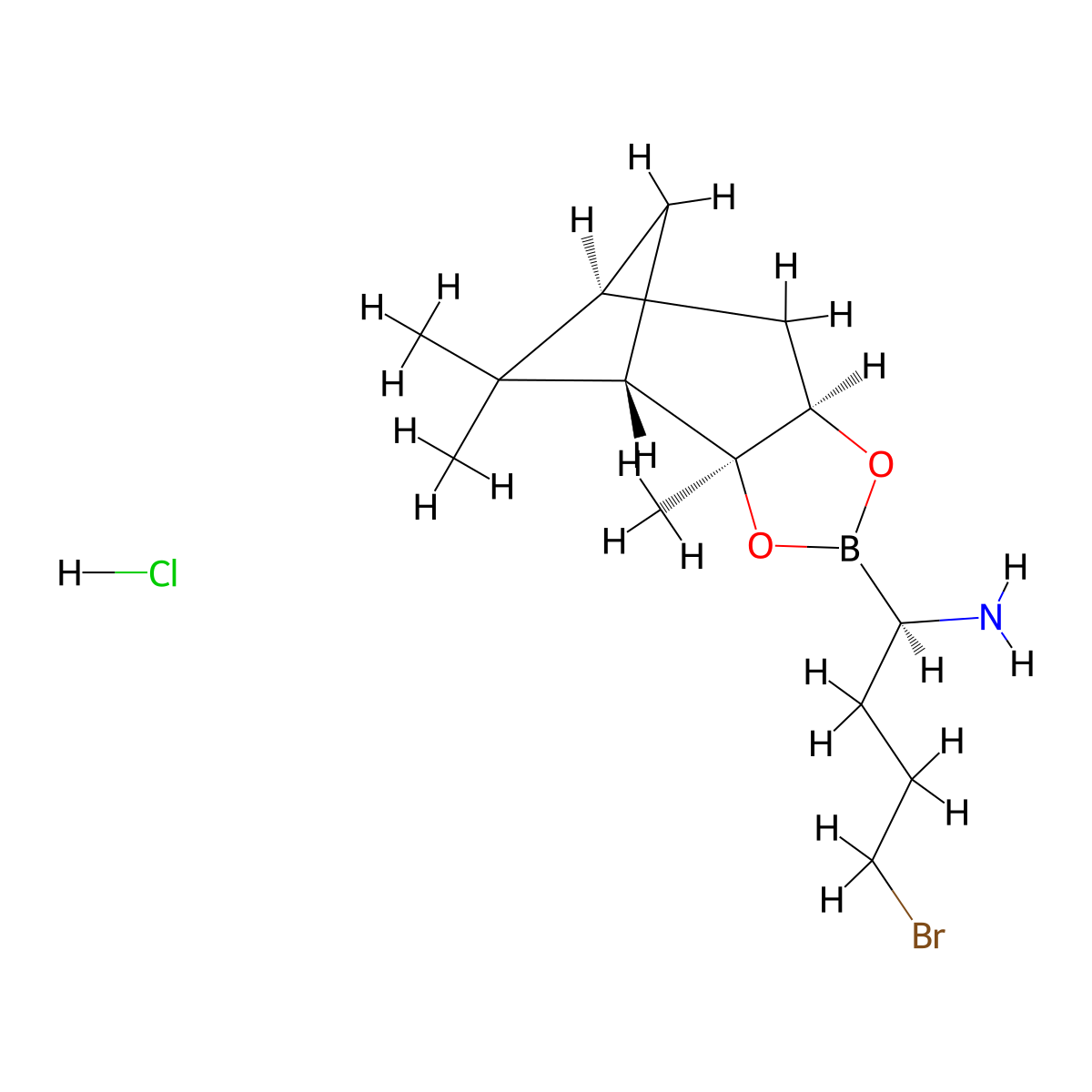 (1R)-1-Amino-4-bromobutan-1-ylboronic acid (1S,2S,3R,5S)-(+)-2,3-pinanediol ester hydrochloride molecular structure, CAS 131100-00-0
