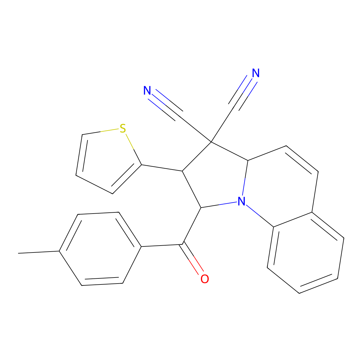 1-(4-methylbenzoyl)-2-(2-thienyl)-1,2-dihydropyrrolo[1,2-a]quinoline-3,3(3aH)-dicarbonitrile molecular structure, CAS 1311035-38-7