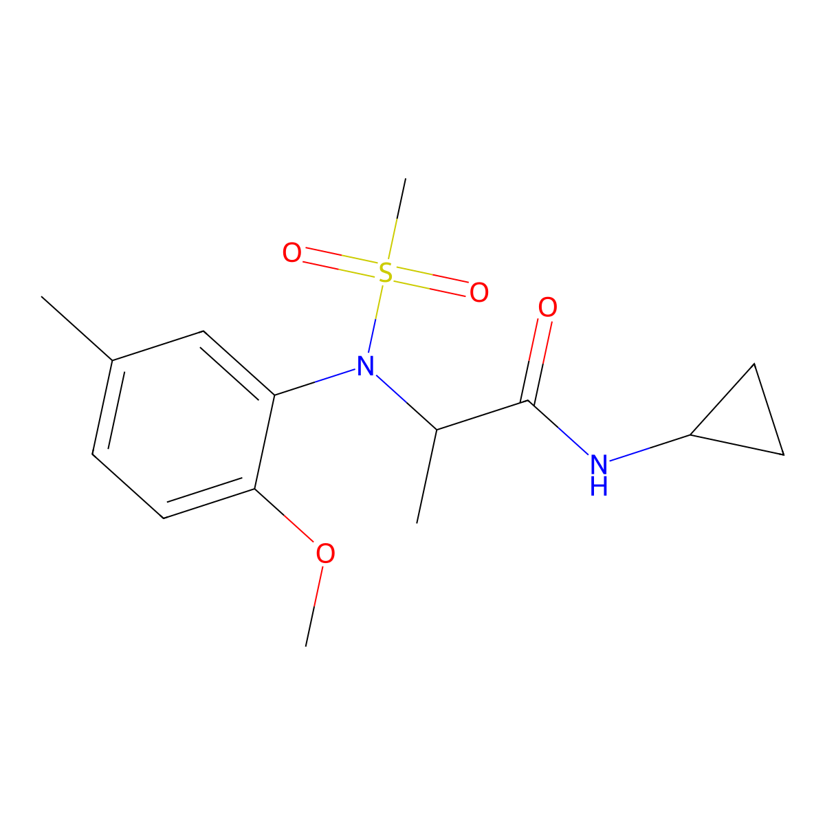 N-cyclopropyl-2-(2-methoxy-5-methyl-N-methylsulfonylanilino)propanamide molecular structure, CAS 1311046-37-3