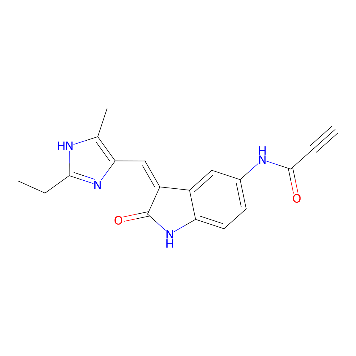 N-[(3Z)-3-[(2-ethyl-5-methyl-1H-imidazol-4-yl)methylidene]-2-oxo-1H-indol-5-yl]prop-2-ynamide molecular structure, CAS 1311143-71-1