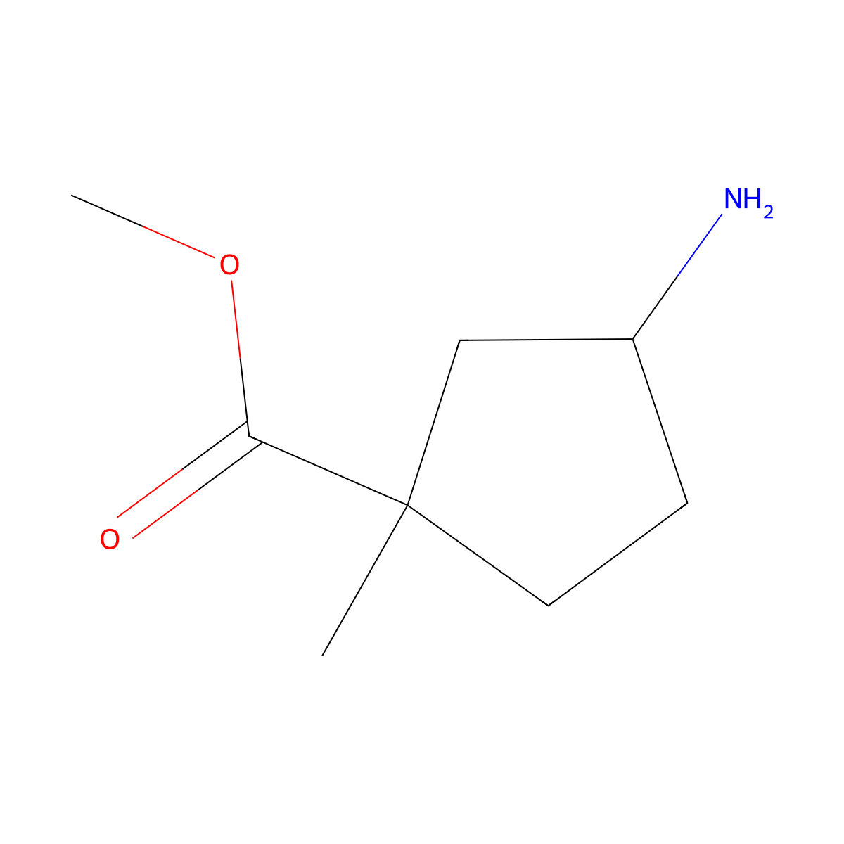 rac-methyl (1R,3R)-3-amino-1-methylcyclopentane-1-carboxylate molecular structure, CAS 1311147-30-4