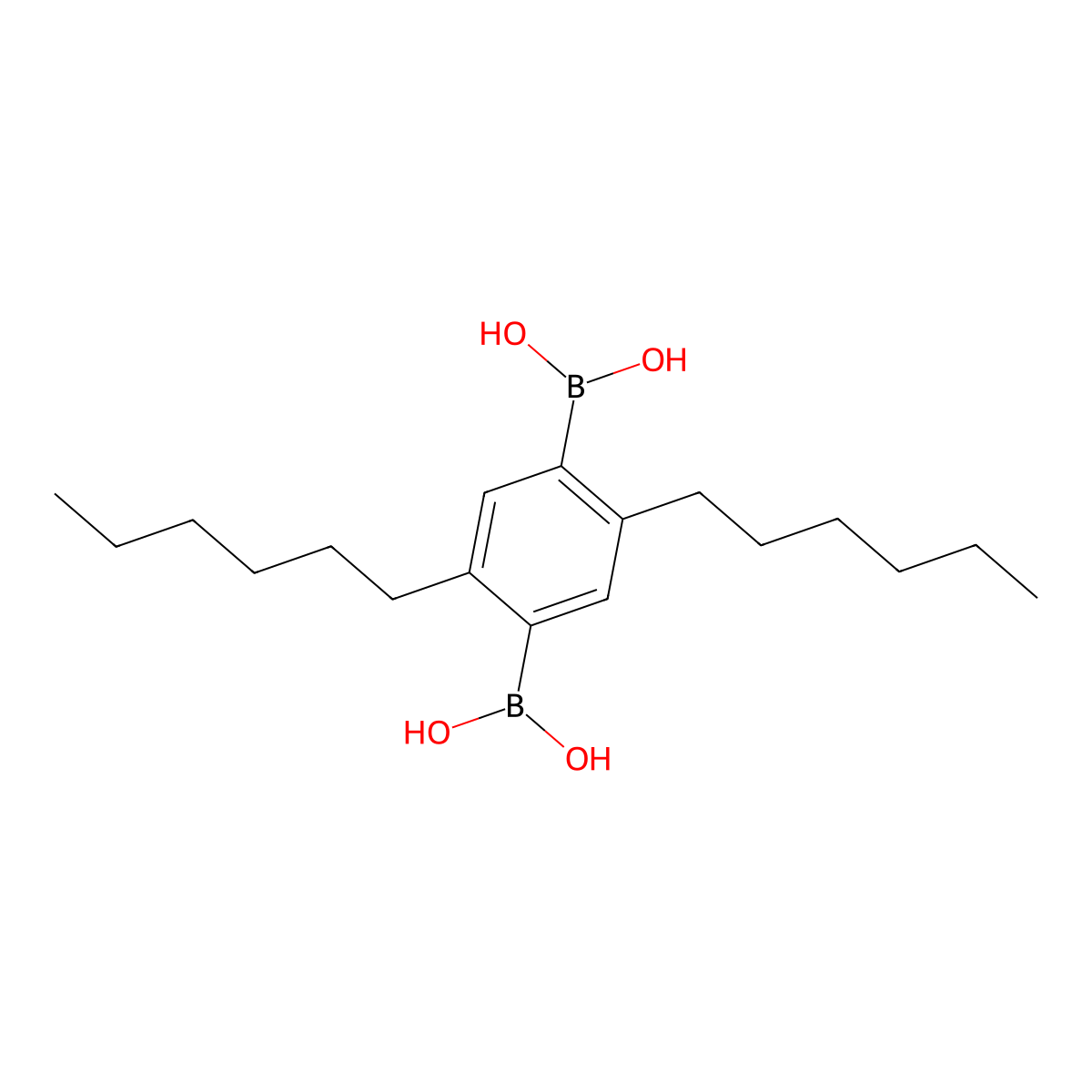 (2,5-Dihexyl-1,4-phenylene)diboronic acid molecular structure, CAS 131117-66-3