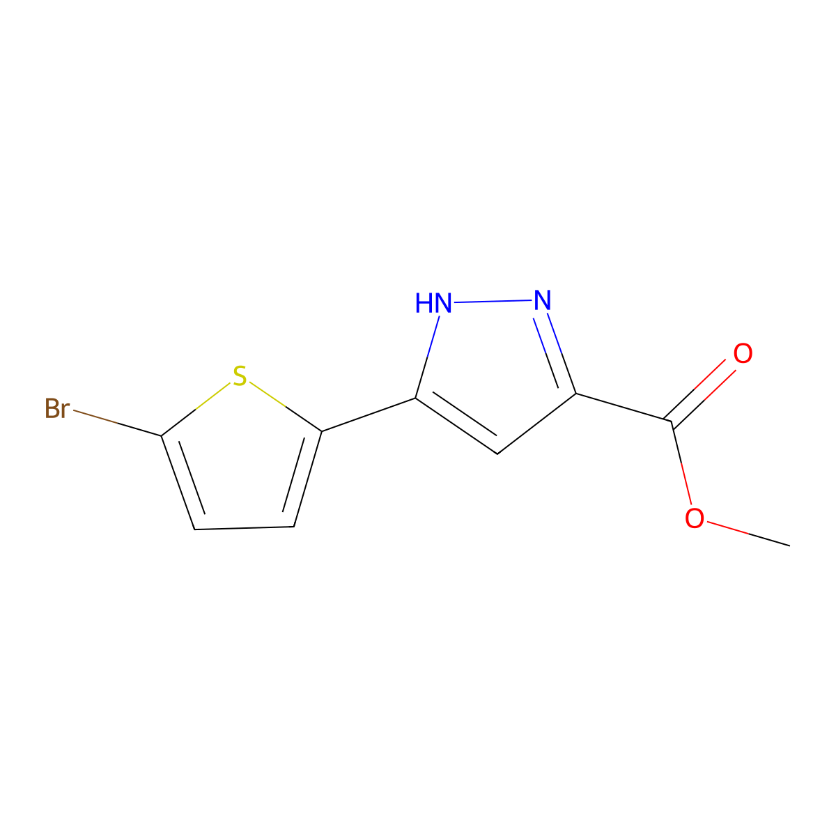 methyl 3-(5-bromo-2-thienyl)-1H-pyrazole-5-carboxylate molecular structure, CAS 1311185-18-8