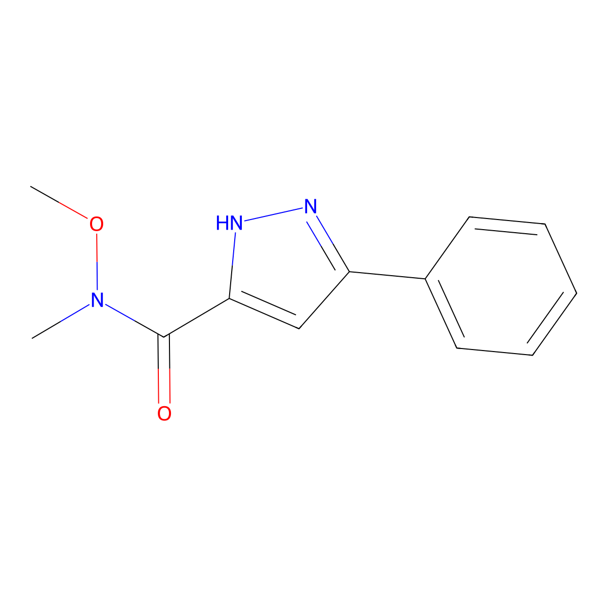 N-methoxy-N-methyl-3-phenyl-1H-pyrazole-5-carboxamide molecular structure, CAS 1311195-95-5