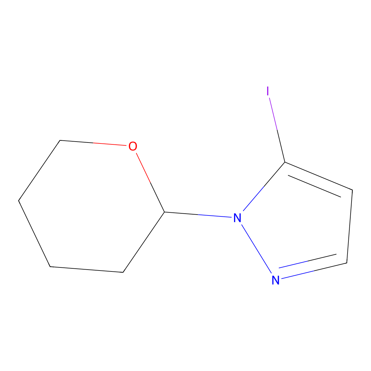 5-Iodo-1-(tetrahydro-2H-pyran-2-yl)-1H-pyrazole molecular structure, CAS 1311197-82-6