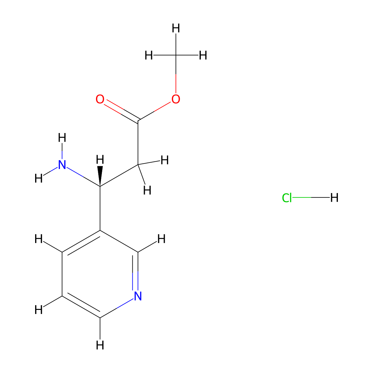 3-Pyridinepropanoic acid, beta-amino-, methyl ester, hydrochloride (1:1), (betaR)- molecular structure, CAS 1311254-89-3