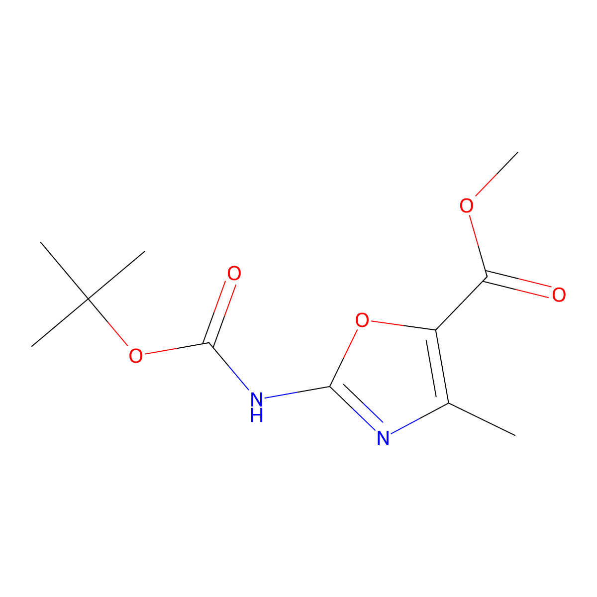 2-tert-Butoxycarbonylamino-4-methyl-oxazole-5-carboxylic acid methyl ester molecular structure, CAS 1311278-29-1