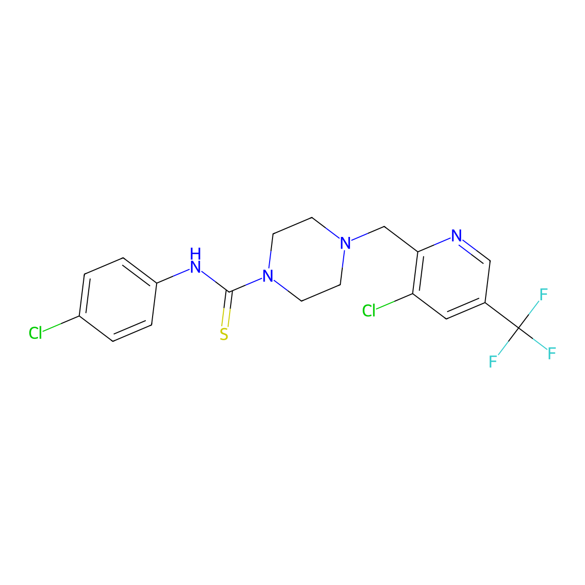 4-(3-Chloro-5-trifluoromethyl-pyridin-2-ylmethyl)-piperazine-1-carbothioic acid (4-chloro-phenyl)-amide molecular structure, CAS 1311278-34-8