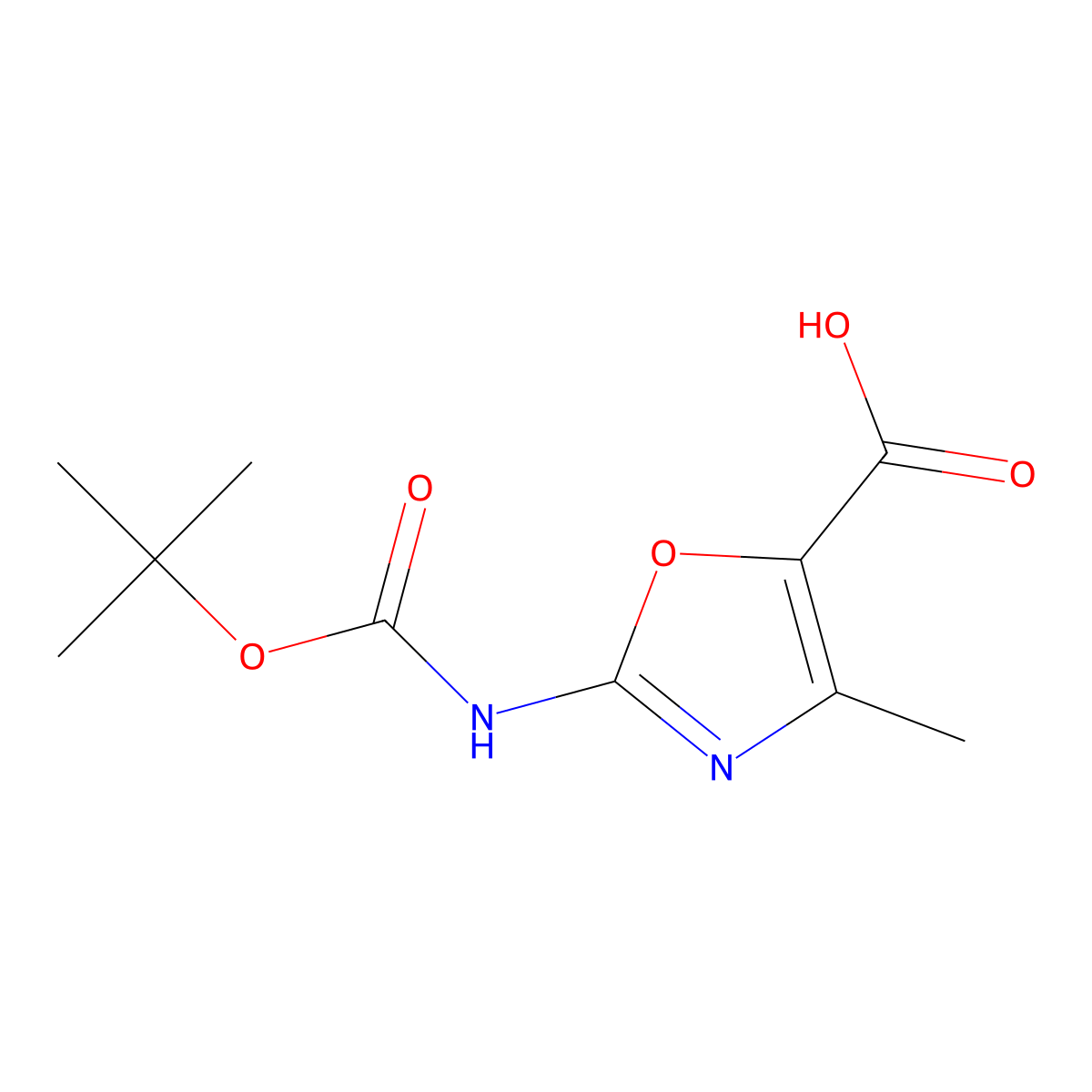 2-tert-Butoxycarbonylamino-4-methyl-oxazole-5-carboxylic acid molecular structure, CAS 1311278-69-9