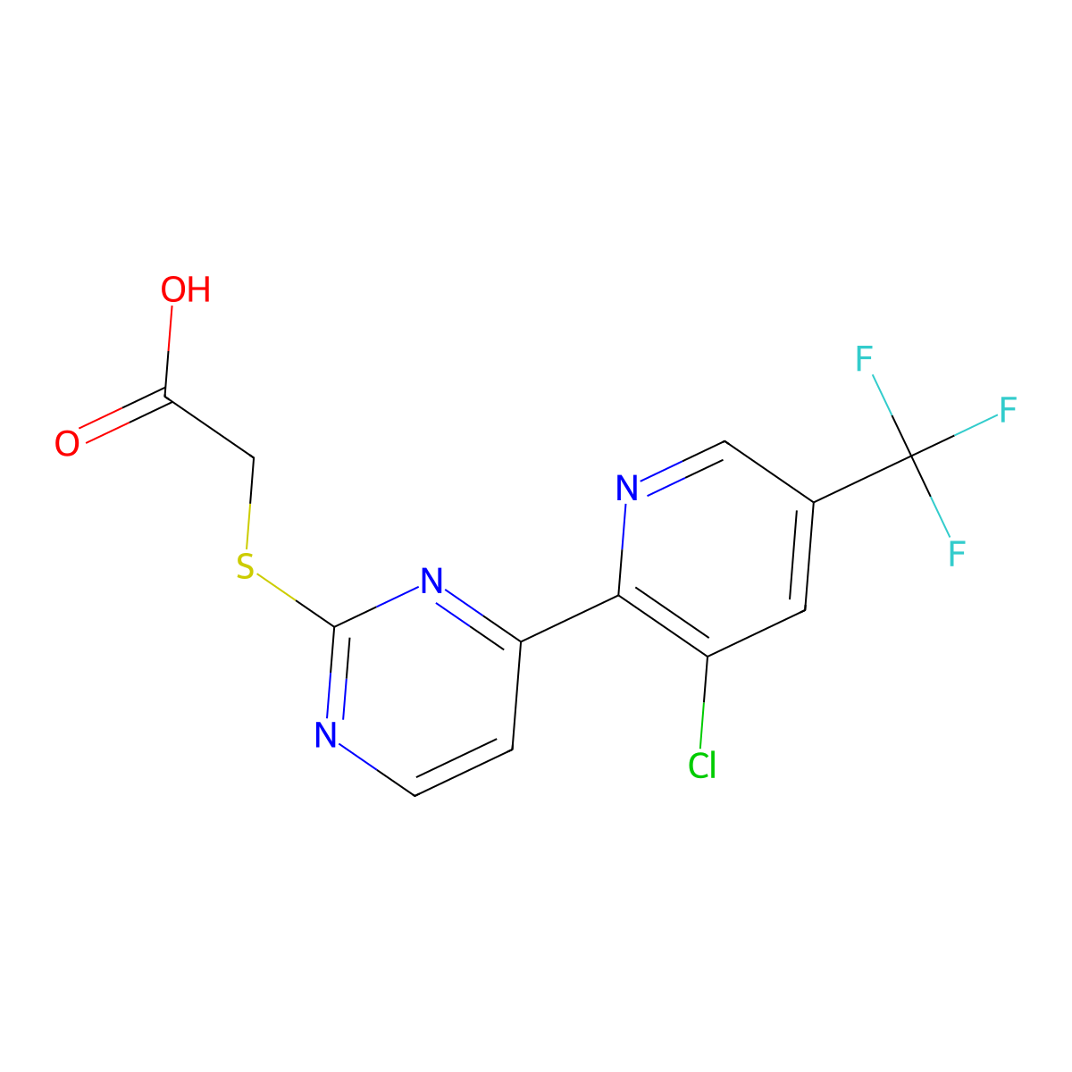 [4-(3-Chloro-5-trifluoromethyl-pyridin-2-yl)-pyrimidin-2-ylsulfanyl]-acetic acid molecular structure, CAS 1311278-94-0